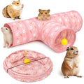 Tunnels with 3-Way Entrance - Cozy, Washable Guinea Pig Hideout - Interactive Cage Toys (Pink Bunnies) - color: Pink Bunnies