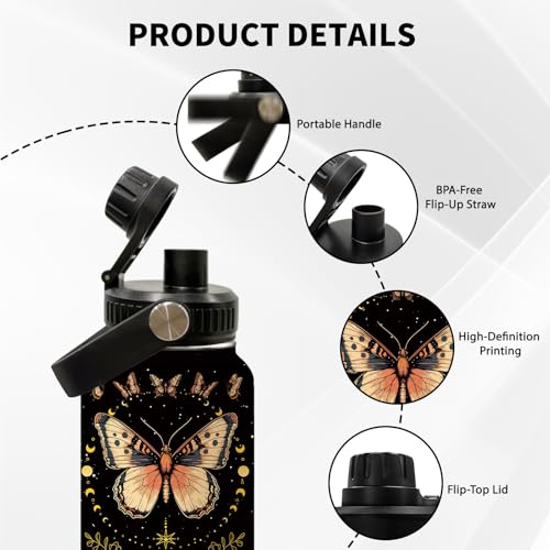 Butterfly 32oz Water Bottle, Leak-proof Bottle,Stainless Steel Cup | 32oz Insulated Sport Tumbler, with Handle & Lid Reusable Mug, Christmas Birthday Gift for Butterfly Lover - color: Butterfly1