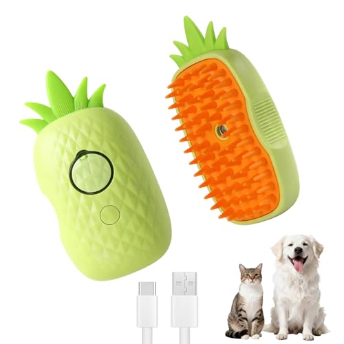 Cat Steam Brush for Shedding, 4 in 1 Rechargeable Steam Brush for Cats and Dogs, Anti-Static, Massage, Cleaning, Shedding & Combing All in One! (Green) - color: Green