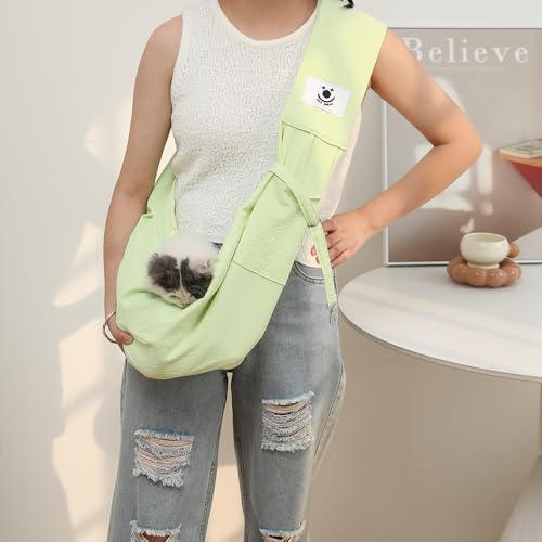 FORHER Pet cat Sling Carrier, Cat Travel Bag, Pet Soft Pouch and Tote Design, Shoulder Strap Hands Free Safe-Suitable for Puppy, Small Dogs Cats Outdoor (Green) - color: GREEN