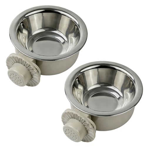 2Pcs Pets Lightweight Stainless Steel Bowl,Removable Stainless Steel Pet Hanging Food Water Feeder Bowl for Puppy Dog Cat Rabbit Ferret Bird Gunea Pigs (Gray-Small) - size: Gray-Small