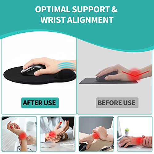 Mouse Pad with Wrist Rest, Comfortable Computer Mousepad with Gel Wrist Support Smooth Surface and Non-Slip PU Base for Pain Relief, Laptop, Office & Home (Black) - color: Black