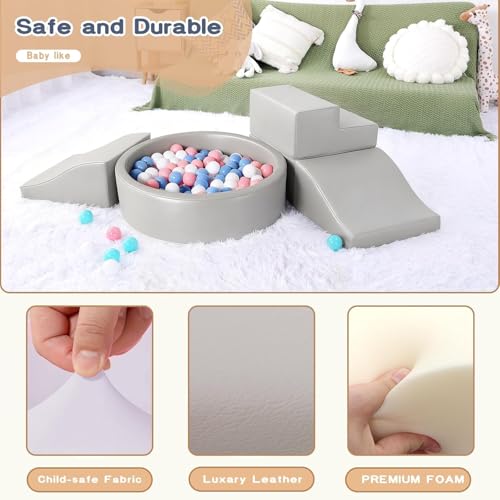 Hoohtoot Foam Climbing Blocks for Toddler: with 4-Piece PU Leather Climbing Toys and a Ball Pit - Foam Ball Pit for Toddlers - Climbing Toys Indoor for Kids Crawling - style: Foam Climbing Blocks with Ball Pit