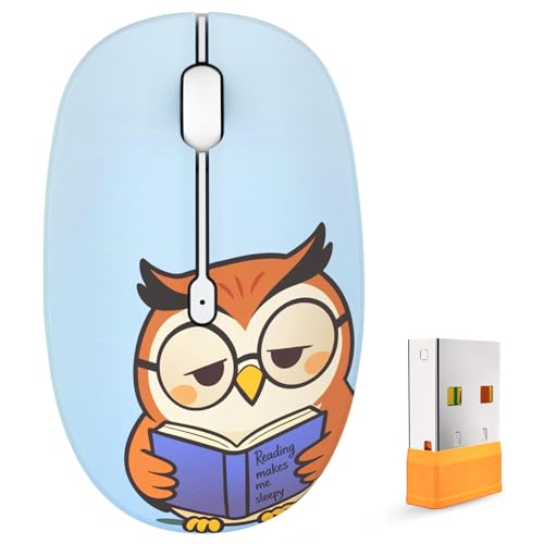 FMOUSE Cute Cartoon Silent Wireless Mouse, Dual Mode Bluetooth & USB 2.4G | Sleepy Book Owl, Ideal for Kids Students Back to School | AA Battery Powered | Compatible with Laptop Mac iPad Tablet > - color: Sleepy Book Owl