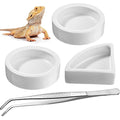 Boao 4 Pcs Reptile Food Water Bowl Set, 2 Round Reptile Food Dish 1 Corner Water Dish and 1 Feeding Tongs for Bearded Dragon Leopard Gecko Hermit Crab Chameleon Lizard Tortoise Spider Pet
