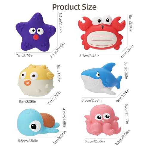 Tovol Zerky No Hole Baby Bath Toys for Kids 6-12M, Marine Animal Bathtub Toys for Toddlers 6+ Months with Sealed Design, 6 Pcs Sea Animal Float in Water Pool Toys for Boy Girl Birthday Gifts