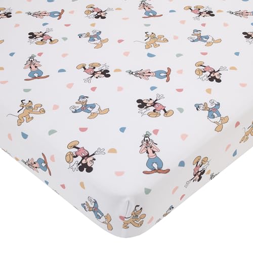 NoJo Disney Mickey Mouse Light Blue, White, and Tan Donald Duck, Goofy, and Pluto Super Soft Nursery Fitted Crib Sheet - color: Mickey Mouse - Blue and Tan, size: Crib