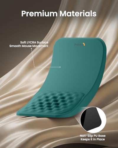 ProtoArc MP50 Ergonomic Mouse Pad with Wrist Support, Lycra Surface, Green | 8° slope & massage points, soft memory foam, Large 12x8 Inches, Non-slip base. Relieves wrist strain for office & home - color: Green Lycra
