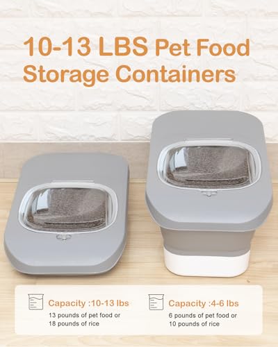 10-26Lbs Airtight Dog Food Container 2Pcs,Collapsible Pet Food Storage | Dog Food Storage with Double Airtight Seal,Magnetic Lid,Cat Food Container Dry Food,Space-saving,Scoops and Measuring Cups - color: Light Grey-2/10-26 Lbs