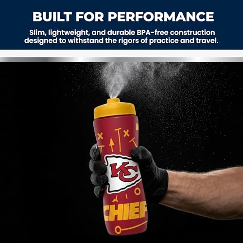 Party Animal NFL Football Squeeze Bottle, 32 oz, Buffalo Bills | Slim, lightweight BPA-free sports water bottle with quick-flow squeeze; fits backpacks & cup holders for kids or adults - color: Buffalo Bills