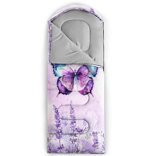 HOSIMA Dear Hunting Pattern Cold Weather Sleeping Bags for Kids Adults. | Black Light Weight Waterproof Sleeping Bags for Outdoors Hiking - color: Purple-d