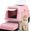 SZEE XL Stainless Steel Litter Box with Lid, Extra Large Metal Covered Litter Box, Stainless Box Easy Clean, Activated Charcoal Odor Control Design, Includes Litter Scoop & Mat & Step, Pink - color: Pink