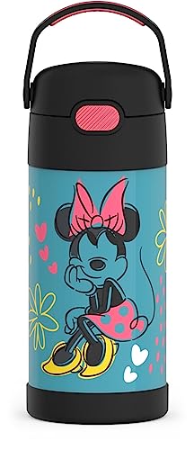 THERMOS FUNTAINER Water Bottle with Straw, 12oz, Minnie Mouse | Kids Stainless Steel Insulated Water Bottle, Keeps Drinks Cold Longer for School & Play, BPA-Free - color: Minnie Mouse, size: 12 Ounces