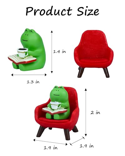 Mevodeata Cute Mini Frog Figurine with Small Sofa Resin Frog Figure for Office Home Decor - Cute Frog Gift for Frog Lovers (Red Sofa) - color: Book Frog-red