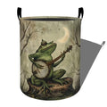 Frog Playing Banjo under Crescent Moon Laundry Basket, Dorm Nursery Foldable Laundry Hamper Organizer for Bathroom Decor, Toy Clothes Storage Box for Bedroom 19.7x15.7 Inch - style: Frog19