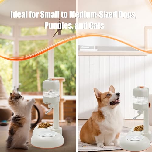 Pet Bowls with Weaning Bottles,3 in 1 Height Adjustable Water Dispenser for Dogs,15°Tilted Food Bowls for Small Dogs,Puppy Feeding,Pet Food Bowls for Cats,Rabbits,Ferrets - color: White