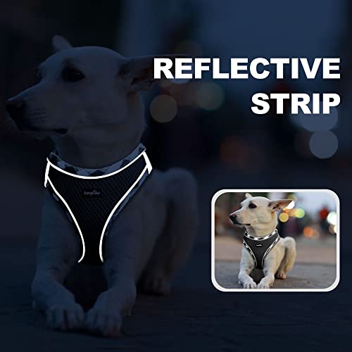 haapaw Dog Harness with Leash Set, No Pull Adjustable Reflective Step-in Puppy Harness with Thickened Padded Vest for Extra-Small/Small Medium Dogs - color: Black, size: M