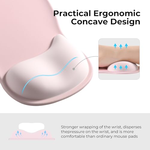 EooCoo Mouse Pad with Gel Wrist Rest, Ergonomic Mousepad Wrist Alignment | Middle Concave Design for Natural Wrist Alignment, Non-Slip Base Mousepad, Carpal Tunnel Relief, Office Desk Accessories - color: Gradient Pink