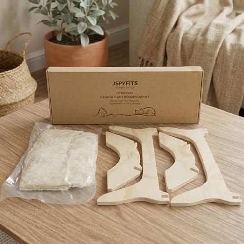 JSPYFITS Elevated Cat Bed Hammock, Raised Cat Bed with Dual-Sided Plush & Linen Cushion, Machine Washable & Breathable Cover Tool Free Easy Assembly, up to 66Lbs (White) - color: Pristine White
