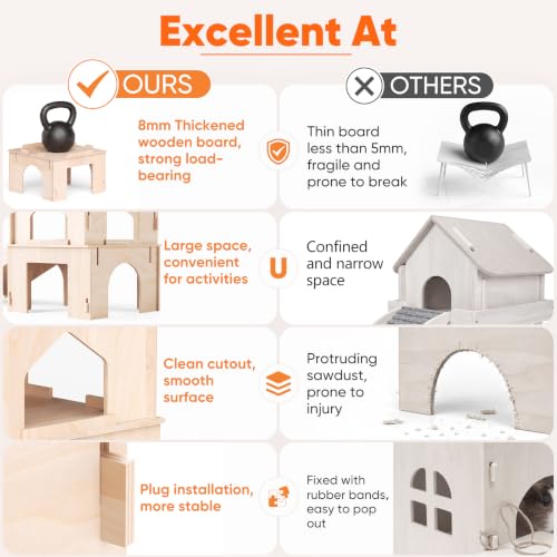 Bunny House, Rabbit Bunny Hideout & Castle with Ramp & Lookout Hut | Long‑Lasting Material, Multi‑Level Fun Zone, Spacious & Multi‑Pet Friendly, Extra‑Wide Ramp, Easy Assembly & Portable - size: Style 3: 30.7 x 15.95 x 21.5 inches