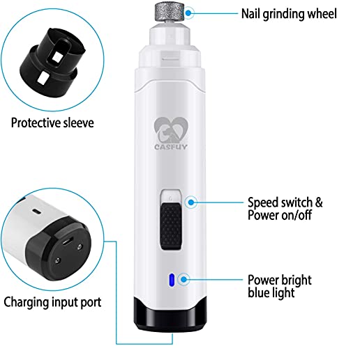 Casfuy Dog Nail Grinder Upgraded - Professional 2-Speed Whisper-Quiet Electric Pet Nail Trimmer Painless Paws Grooming & Smoothing for Small Medium Large Dogs & Cats (White) - color: A-White