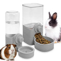 Fhiny Rabbit Food & Water Dispenser, Large Capacity Gravity Guinea Pig Feeder and Waterer Set Hanging Automatic Bunny Feeder for Cage for Bunny Guinea Pig Chinchilla Ferret Cat Puppy - color: Grey