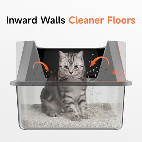 Stainless Steel Litter Box with High Sides, XL | High Sided Cat Litter Pan, Open Top Extra Large Metal Cat Litter Box, Non-Stick, Odor Free, Leakproof, Scoop Included,Black - color: Black