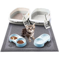 Sliner 7 Pcs Kitten Litter Box Starter Kit, 2 Plastic Small Kitty Litter Box Training Low Entry with Scoop, 2 Double Cat Bowl and Mat for Kitten Indoor(Gray) - color: Gray