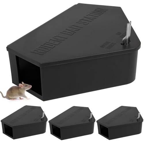 Anblak 4 Pack Rat Station Box with Keys, Rodent Station Keeps Rats Away, Keeps Children and Pets Safe, Key Unlocking, Reusable & Long-Lasting, Indoor & Outdoor - size: 4