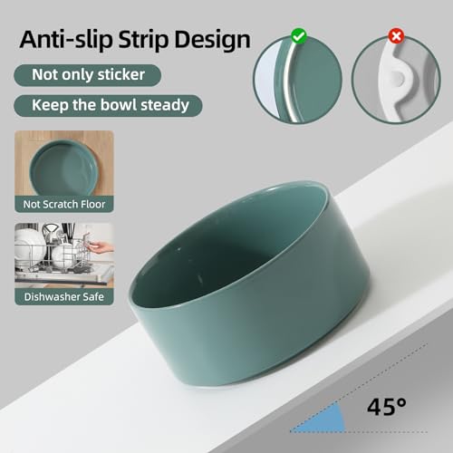 Havniva Raised Cat Bowl 5.1” Elevated Ceramic Cat Food and Water Bowl Set | Cat Bowls Elevated, Whisker Friendly Cat Bowl, Non-Slip Wood Stand, Food-Grade Ceramic, Wide Opening, Dishwasher Safe - color: 2 x Bowl + Stand - Dark Green, size: 5.1inch