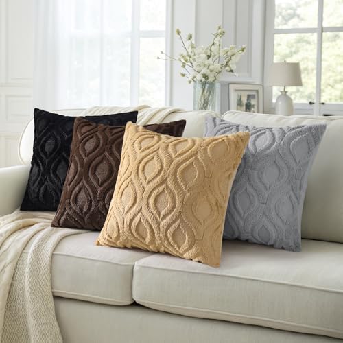 decorUhome Faux Fur Plush Soft Grey Throw Pillow Covers 16x16 Set of 2 | Wool Solid Fall Couch Pillow Covers, Accent Modern Farmhouse Neutral Decorative Square Pillow Cases for Sofa Bed Living Room - color: Grey, size: 16" x 16" (Pack of 2)