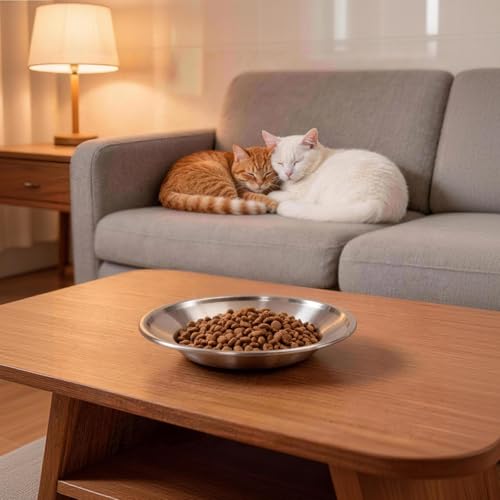 4-Pack Stainless Steel Cat Bowls, 6.3” Shallow Cat Bowl, Whisker-Friendly to Help Reduce Whisker Fatigue, Thickened & Durable Cat Dishes for Cats and Kittens, Dishwasher Safe