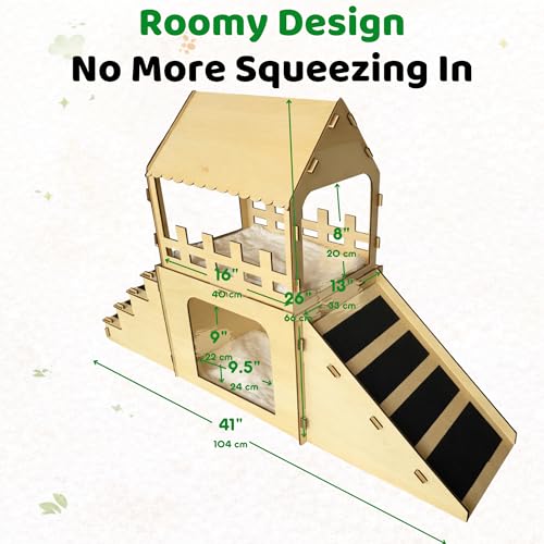 OtterPets XL Bunny Hideout, Rabbit Castle with Fleece Mats & DIY Paint Kit | Pet-safe wood joints (no rubber bands), rabbit hideout made of safe wood, bunny house indoor; chinchilla and guinea pig safe - color: DIY Paint Kit