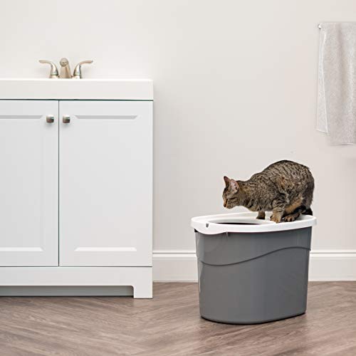 IRIS USA Large Top Entry Cat Litter Box, Hooded Privacy, Gray/White | Multi-Cat Households, Dog Proof Pan, Protected Interior, Enclosed Top Access, Reduced Tracking, Odor Trapping - color: Gray w/ Scoop
