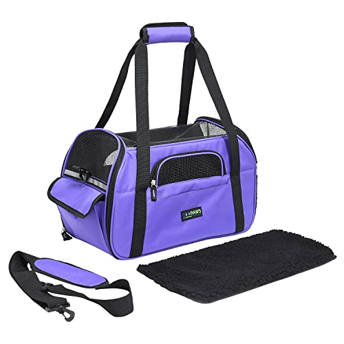 JESPET Soft-Sided Kennel Pet Carrier for Small Dogs, Cats, Puppy, Airline Approved Cat Carriers Dog Carrier Collapsible, Travel Handbag & Car Seat - color: Purple, size: 17.0"L x 9.0"W x 11.5"H