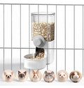 41 oz Hanging Gravity Feeder for Small Animals, Rabbits & Guinea Pigs | Adjustable Cage Height | No-Open-Cage Refill | Space-Saving | Clear Reservoir | Versatile Food Compatibility - color: White