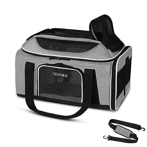 Top-Expandable Small Pet Carrier 17"x12"x8.5" Airline Approved | for JetBlue/Frontier/Spirit Airlines, Lockable Safety Zippers and Anti-Scratch Mesh, Soft-Sided, Pets Under 8 Lbs, Grey - color: Grey, size: 17.0"L x 12.0"W x 8.5"H