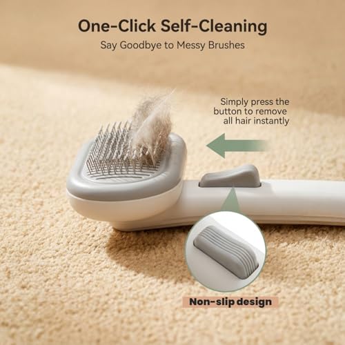 Cat Brush for Shedding, Self Cleaning Grooming Brush with Release Button, Deshedding Undercoat Comb for Indoor Cats Long & Short Haired, Pet Hair Remover Tool for Kitten Rabbit Massage