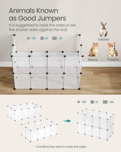 SONGMICS 20 Panels Pet Playpen with Floor, Small Animal Playpen, Pet Fence Indoor, DIY Plastic Enclosure for Guinea Pigs, Bunny, Hamsters, Hedgehogs, 49.2 x 24.8 x 16.5 Inches, White ULPC001W01 - color: White, style: 20 Panels - 49.2"L x 24.8"W x 16.5"H
