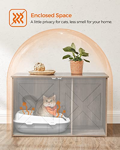 Feandrea Cat Litter Box Enclosure, Litter Box Furniture Hidden with Removable Divider, Indoor Cat House, End Table, 31.5 x 20.9 x 19.7 Inches, Greige UPCL002G01 - color: Greige, size: L (31.5"L x 20.9"W x 19.7"H)