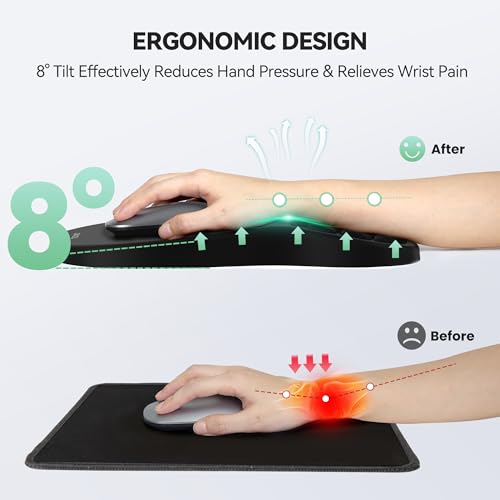 TECKNET Ergonomic Mouse Pad with Wrist Rest,Soft Comfortable Massage Design | Memory Foam and Non-Slip PU Base for Pain Relief, Office Gaming Mousepad for Desk, Home, Office - Black - color: Black