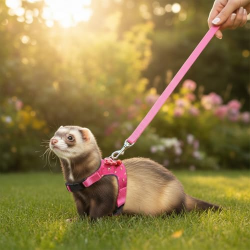 Hypeety Small Animal Harness Vest and Leash Set Soft Mesh Small Pet Harness Hamster Rabbit Chest Back Outdoor Leash Traction Rope for Rabbit Ferret Guinea Pig Kitten Clothes Accessory (S, Pink Star) - color: Pink Star, size: S