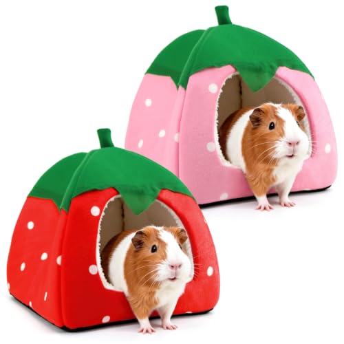 Guinea Pig Hideout, 2 Pack Dwarf Rabbit House Bed | Cozy Hide-Out for Hedgehog Chinchilla Ferret & Other Small Animals, Cage Accessories - color: Red & Pink