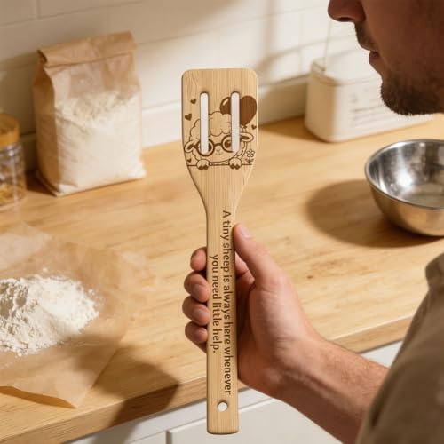 GLOBLELAND 6 Pcs Cute Sheep Wooden Spoons Utensil Set Cute Cartoon Sheep Bamboo Carving Kitchen Cooking Utensils Wooden Engraved Cooking Spatula Sets for Kitchen Fun House Warming Gift - color: Sheep