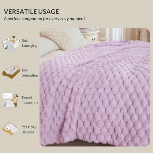 XeGe Luxury Bubble Fluffy Faux Rabbit Fur Bed Blanket Queen Size, Lavender | 90"x90", Double-Sided, No-Shed, Hypoallergenic, Washable, Dreamy Violet Comfy Fuzzy Blanket for Kids Teens Girls Women Mom - color: Lavender, size: Queen (90" X 90")