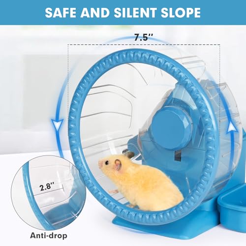 Vannon 4 in 1 Quiet Hamster Exercise Wheel, Multi Functional Hamster House with Running Wheel, Water Bottle, Food Bowl and Hideout, Small Animals Exercise Running Toys for Hamsters Gerbils Mice, Blue - color: Blue