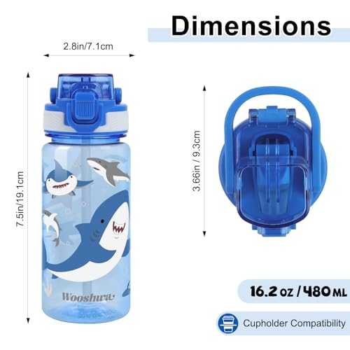 Kids Water Bottle for School, 16 Oz Plastic Water Bottle, 1 Pack | Silicone Spout, Pop-Up Cover, BPA Free & Dishwasher Safe, Shark - color: Shark, size: 16.2 Ounces