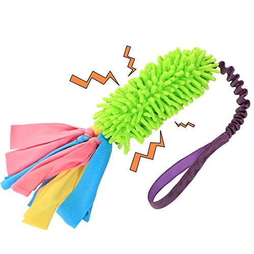SCHITEC Dog Tug Toy, Bungee Tug of War Rope Toys with Squeaky Sound for Small Medium Large Dogs, Puppy Training Pull Toy for Exercise & Interactive Play Games - style: Chenille+Short Handle