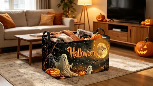 Sanjiaofeng Rectangular Halloween Ghost Storage Basket,Trick or Treat Halloween Basket for Kids,Halloweens‌ Party Candy Gift Baskets(Mysterious Ghost) - color: Mysterious Ghost