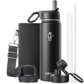 Coolflask 24 oz Insulated Water Bottle with Straw & 3 Leakproof Lids | Water Flask Stainless Steel Triple-Wall Vacuum, Cupholder Friendly, Cold 48+h, Dishwasher Safe, Non-BPA, for Gym & Hiking - color: Magic Black, size: 24 Ounces